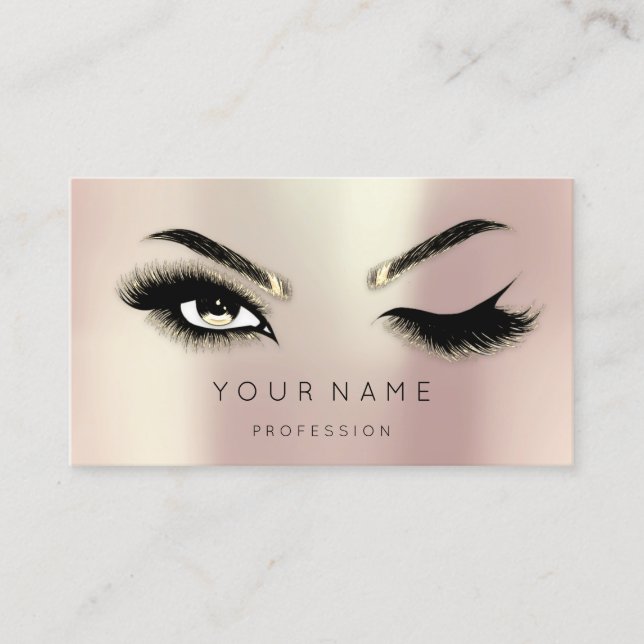 Golden Eyelash Brows Microblading QRCODE Logo Rose Business Card (Front)