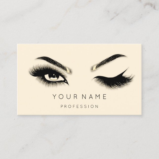 Golden Eyelash Brows Microblading QRCODE Yellow Business Card (Front)