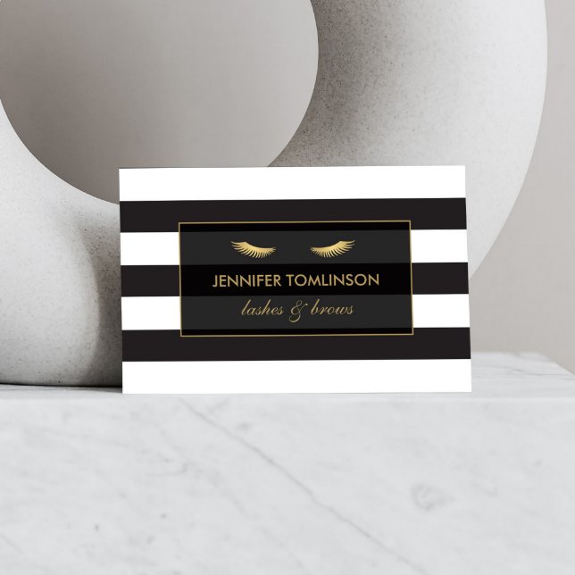 Golden Eyelashes with Black and White Stripes Business Card (Creator Uploaded)