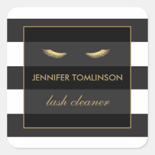 Golden Eyelashes with Black and White Stripes Square Sticker