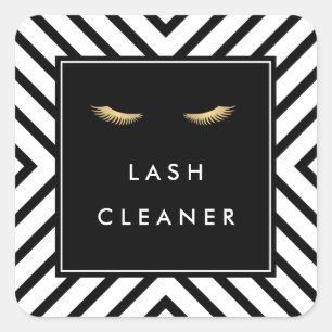 Golden Eyelashes with Mod Black and White Pattern Square Sticker