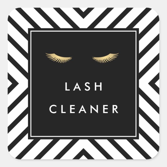 Golden Eyelashes with Mod Black and White Pattern Square Sticker (Front)