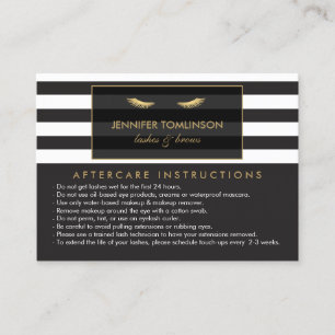 Golden Eyelashes with Stripes Lash Salon Aftercare Business Card