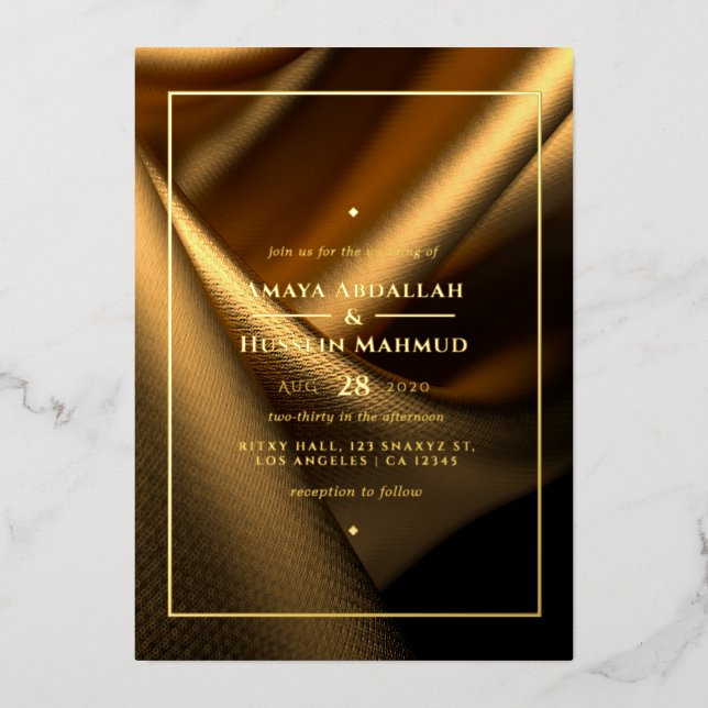 Golden Fabric Wedding Foil Invitation (Front)