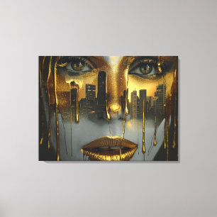 Golden Face Surrealist City Urban Digital Art Canvas Print