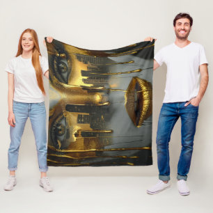 Golden Face Surrealist City Urban Digital Art Fleece Blanket