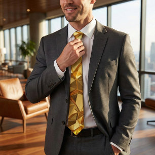 Golden Faceted Crystal Geometric Tie