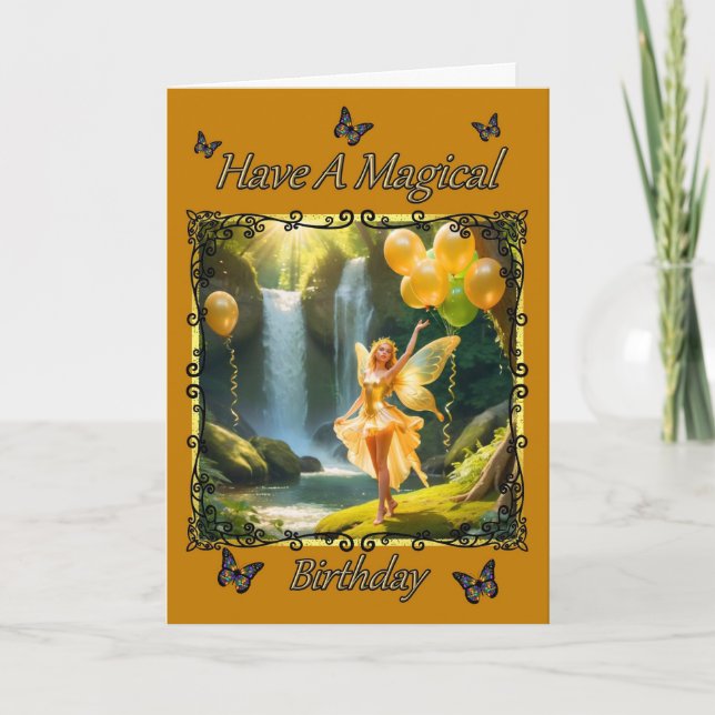 Golden Fairy for Young Girl Birthday Card (Front)
