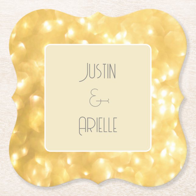Golden Fairy Lights Paper Coaster (Front)