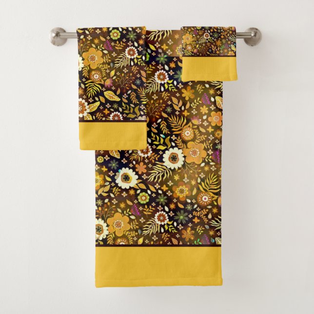 Golden fall floral bath towel set (Insitu)