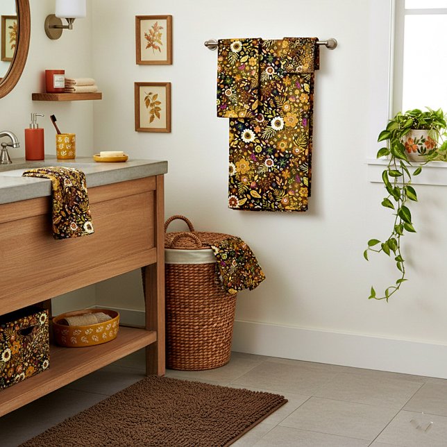 Golden fall floral bath towel set (Creator Uploaded)
