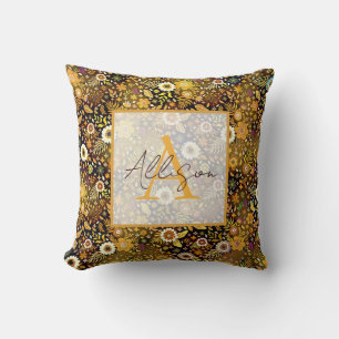 Golden fall floral personalised  throw pillow