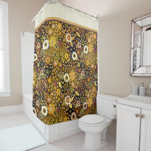 Golden fall floral shower curtain