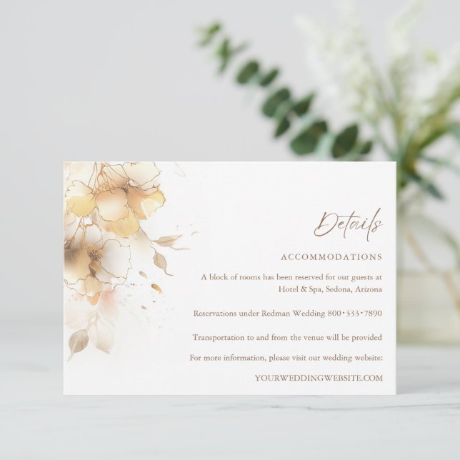Golden Fall Floral Wedding Details Enclosure Card (Standing Front)