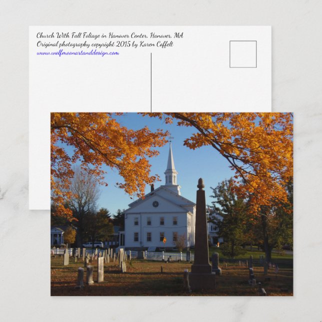 Golden Fall Foliage View Of Church From Cemetery Postcard (Front/Back)