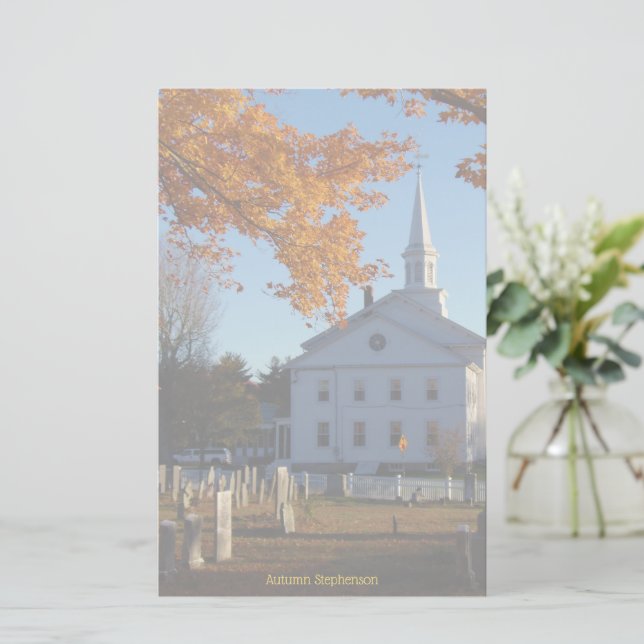 Golden Fall Foliage with Church and Cemetery Stationery (Standing Front)