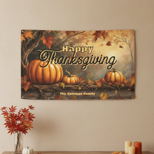 Golden Fall Forest Orange Pumpkins Thanksgiving Banner