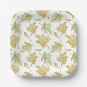 Golden Fall Watercolor Leaves Thanksgiving Paper Plate