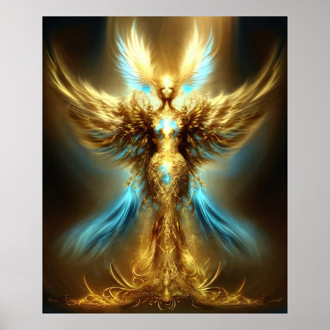 Golden Fantasy Angel Printable Digital Download Poster (Front)