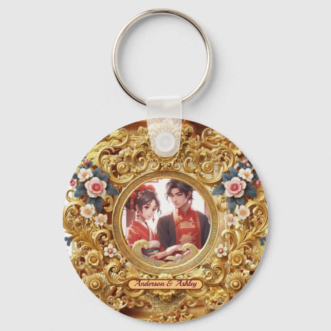 Golden Faux Chinese Carving Frame   Key Ring (Front)