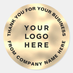 Golden Faux Foil Thank You Business Logo Classic Round Sticker