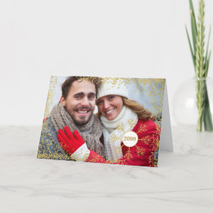 Golden Faux Glitter Snowflake Christmas Photo HORZ Holiday Card