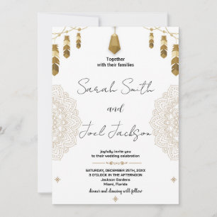 Golden Feather and Art Wedding Invitations