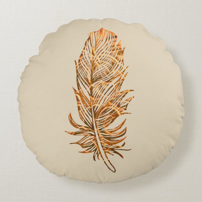 Golden Feather Art  Round throw cushion (Front)