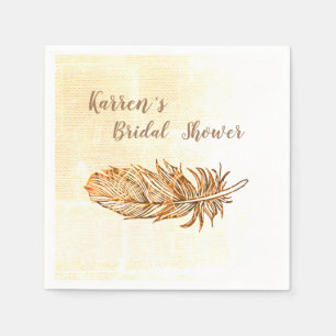 Golden Feather Bridal Shower Paper Napkins