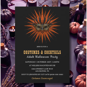 Golden Feather Mask Adult Halloween Party Invitation