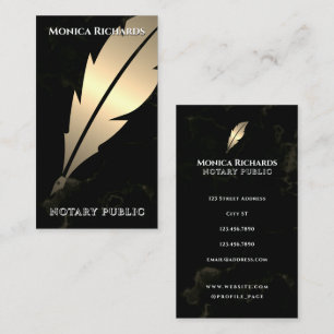 Golden feather pen notary Business Card