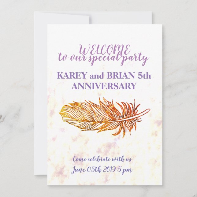 Golden Feather Photo Invitation (Front)