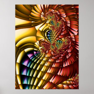 Golden Feather Spiral Abstract Geometric Fractal Poster