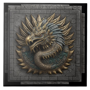 Golden Feathered Serpent Relief Effect Tile