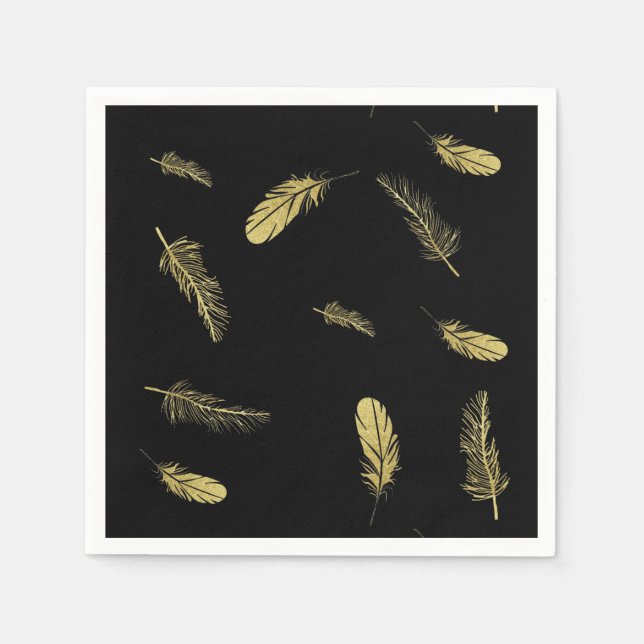 Golden Feathers Black Napkin (Front)