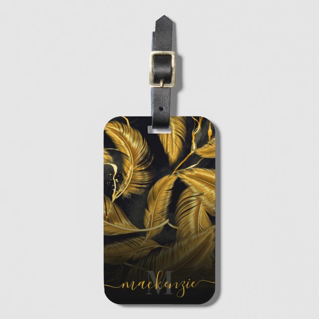 Golden Feathers Luggage Tag (Front Vertical)