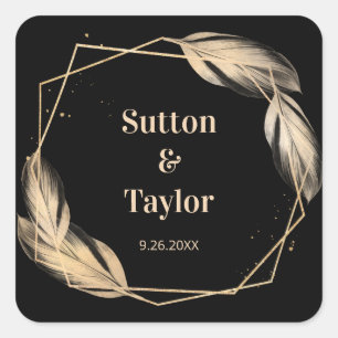Golden Feathers on Black Square Sticker