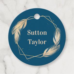 Golden Feathers on Navy Favour Tags