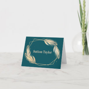 Golden Feathers on Teal Note Card