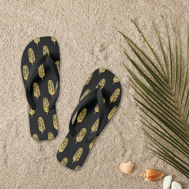 Golden Feathers Pattern Flip Flops (Creator Uploaded)