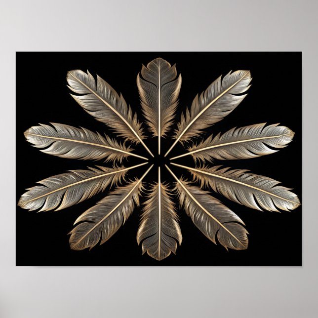 Golden Feathers: Symmetrical Starburst Design Poster (Front)