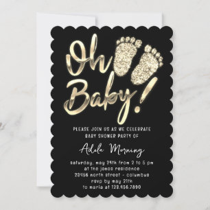 Golden Feet Baby Girl Boy Shower Black White  Invitation