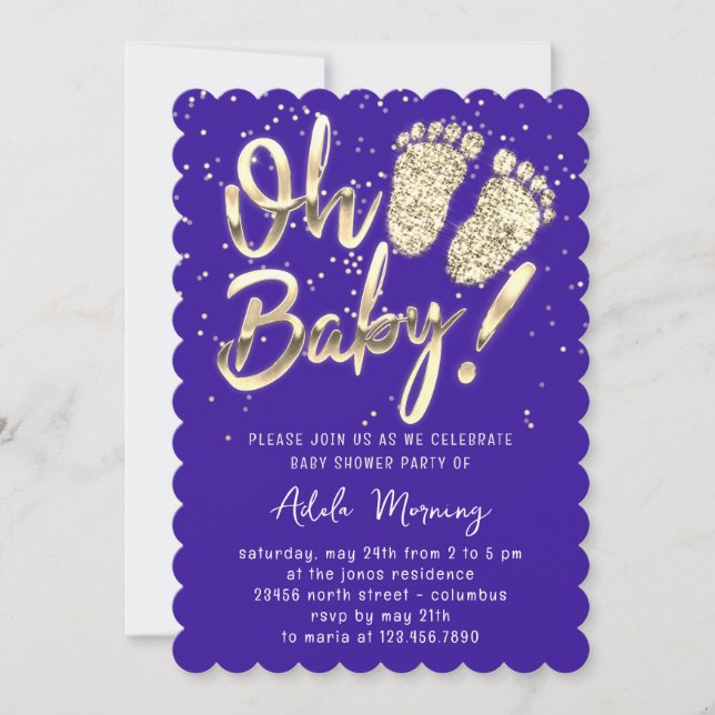 Golden Feet Baby Girl Boy Shower Indygo Blue Invitation (Front)