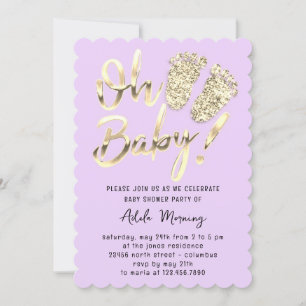 Golden Feet Baby Girl Boy Shower Purple Pastel Invitation