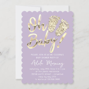 Golden Feet Baby Girl Boy Shower Purple Violet  Invitation