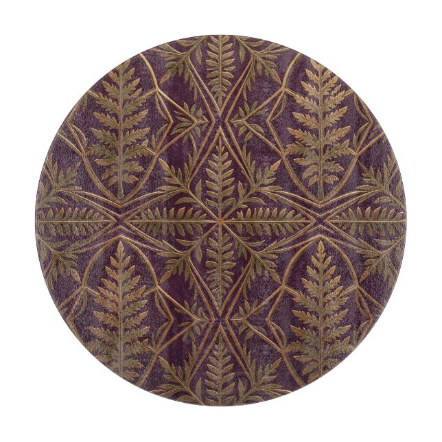 Golden Fern Ornate Geometric Purple  Cutting Board (Front)