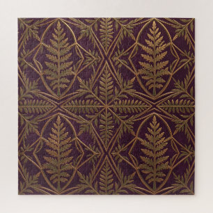 Golden Fern Ornate Geometric Purple Jigsaw Puzzle