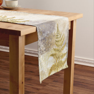 Golden Fern Silver Gold Vintage Botanical  Short Table Runner