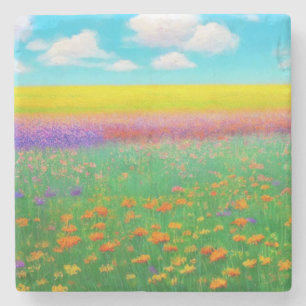 Golden Field of Flowers Marble Coaster