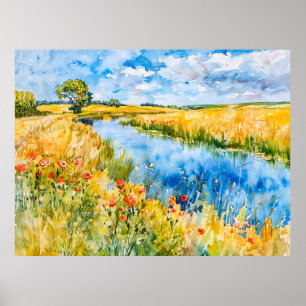 Golden Fields by the Havel Havelland Watercolor  Poster